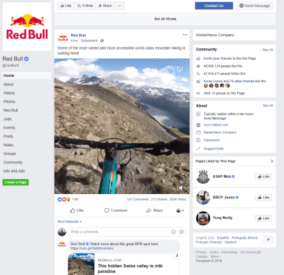 RedBull's facebook page
